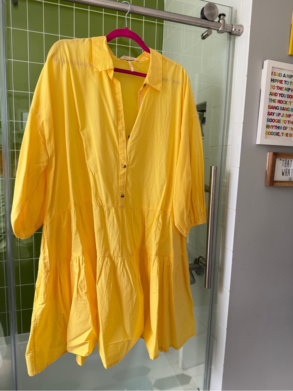 Free People Yellow Tiered Button-Front Women's Dress - worn once